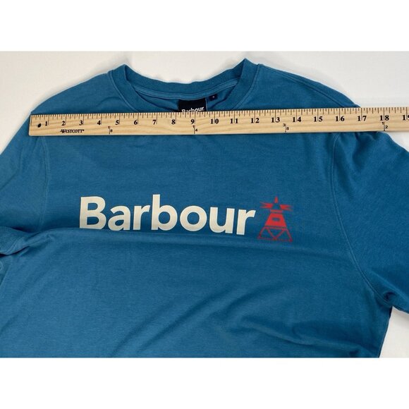 Barbour Pullover Men’s Small Blue Teal Logo Spellout Long Sleeve Tee Light - Picture 11 of 12